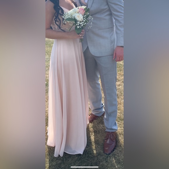 Romantic Ways Blush Pink Lace Button Back Maxi Dress - Picture 3 of 5